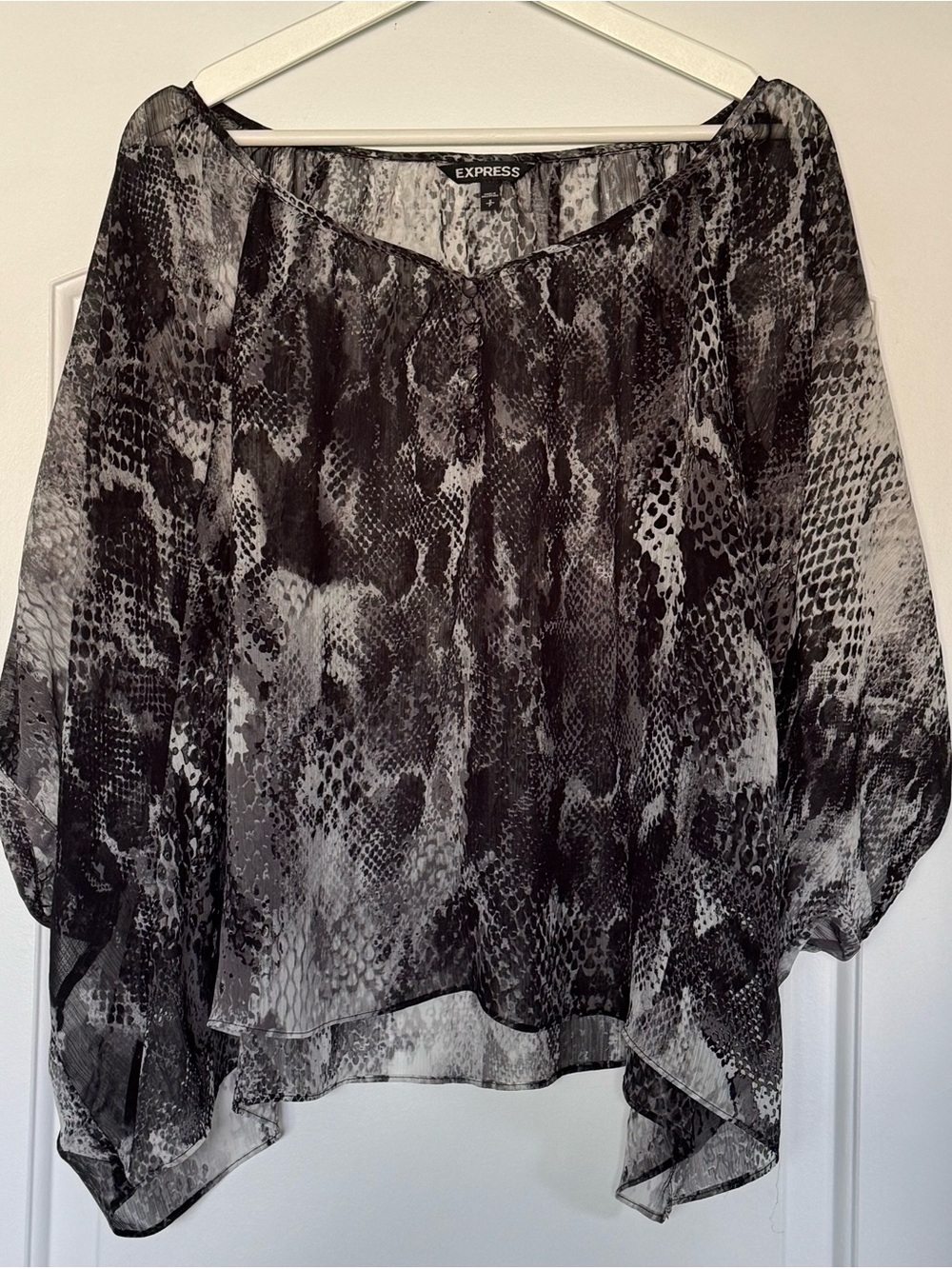 Express Black & Gray Snake-Print Sheer Blouse